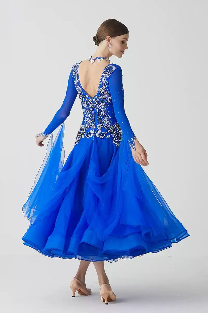 Bailebelle Fashion national standard modern dance performance competition big swing dress waltz Blue image 1