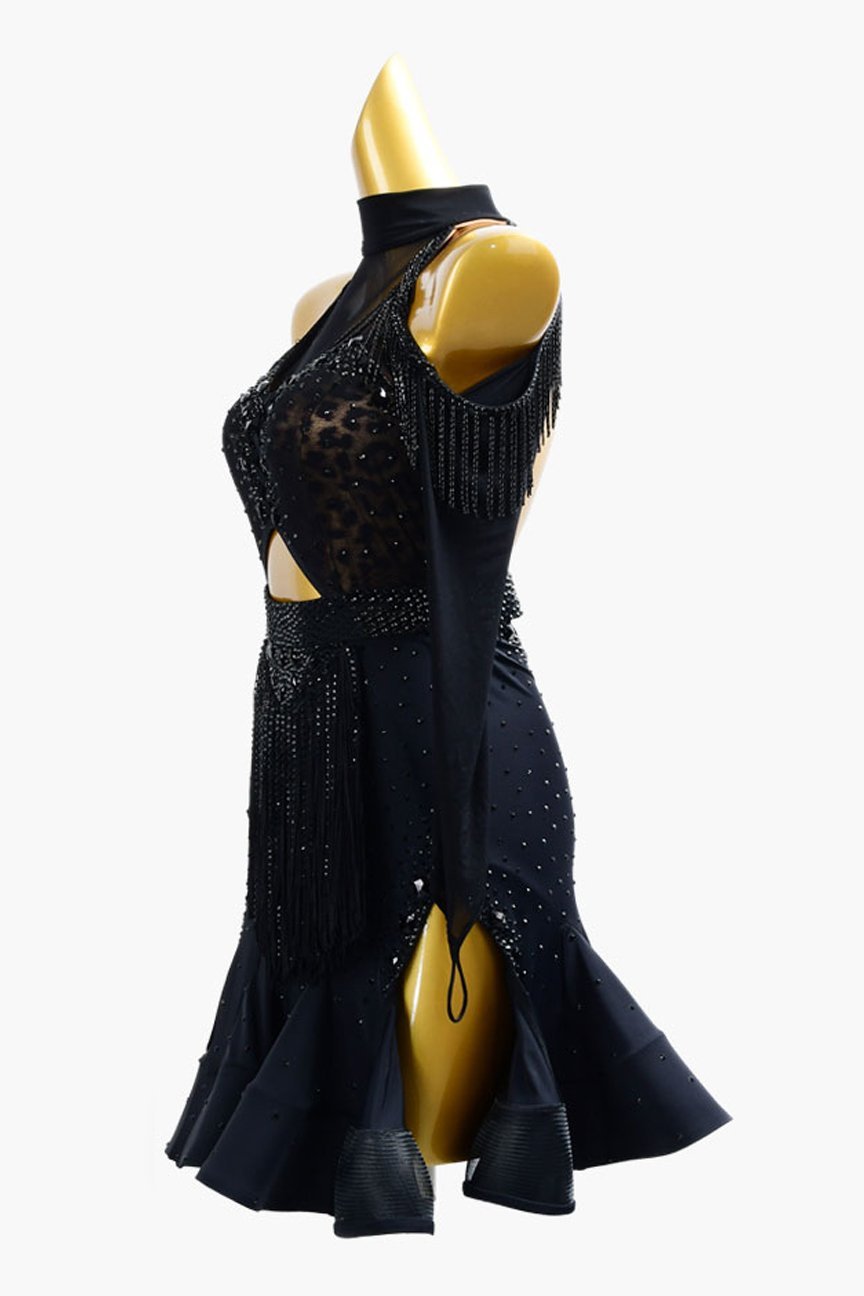 Black Latin dress with fringe,crystal AB and beaded fringe image 2