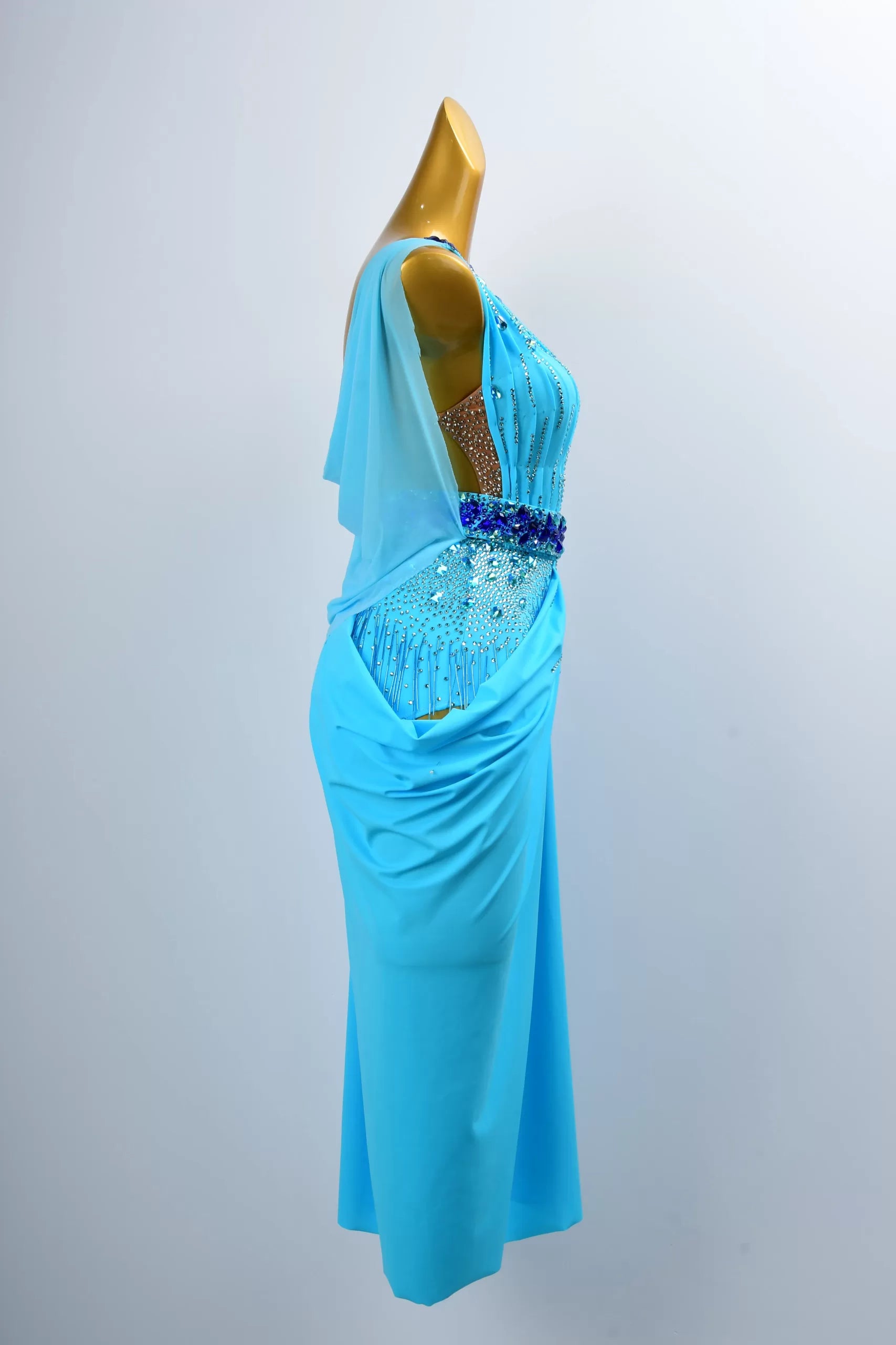 Crystal Belt Beaded Asymmetric Long Latin Dress image 2