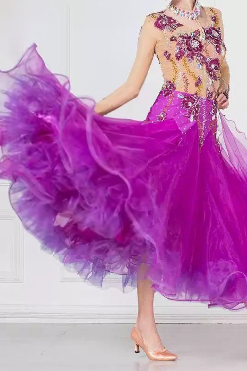 Bailebelle Fashion modern dance performance costumes 2018 new adult female ballroom dance costumes competition costumes  Purple image 3