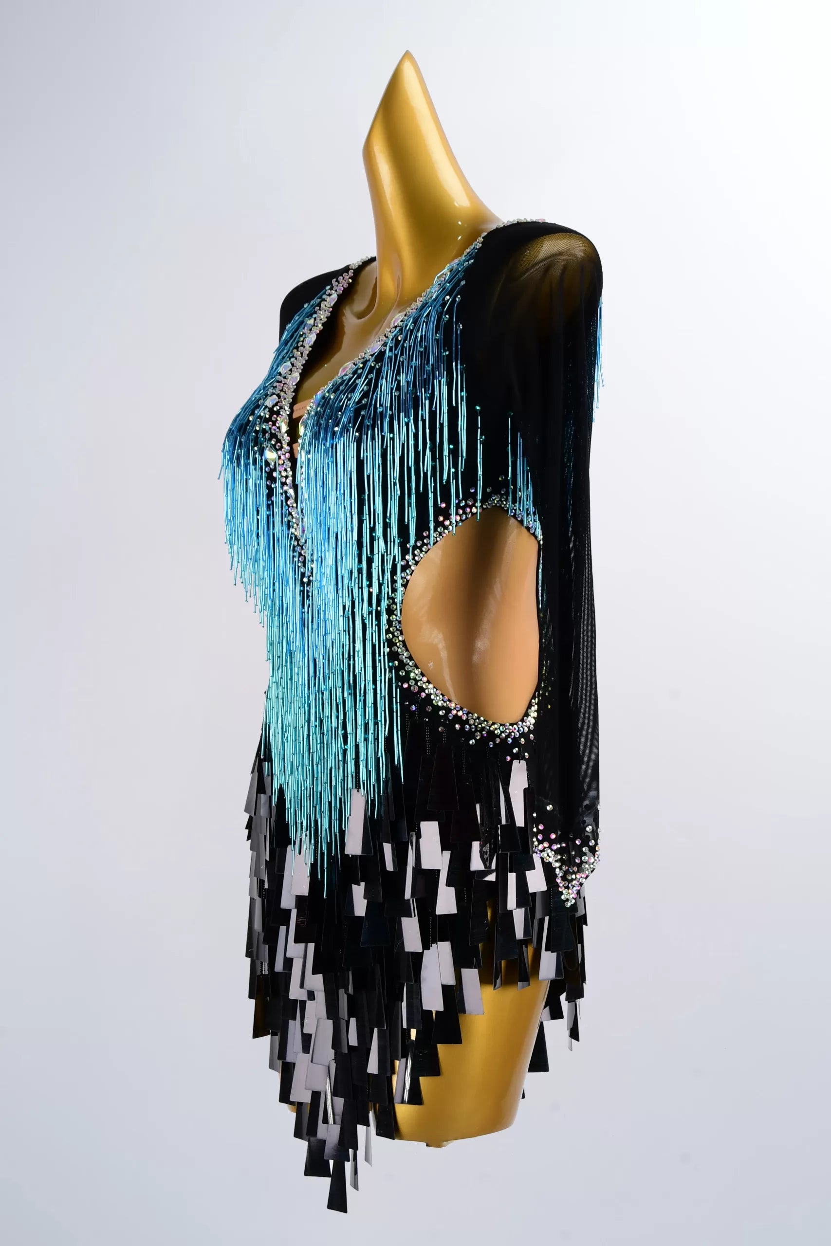 Long Sleeves Colorful Feather Dance Dress with Open-Back image 2