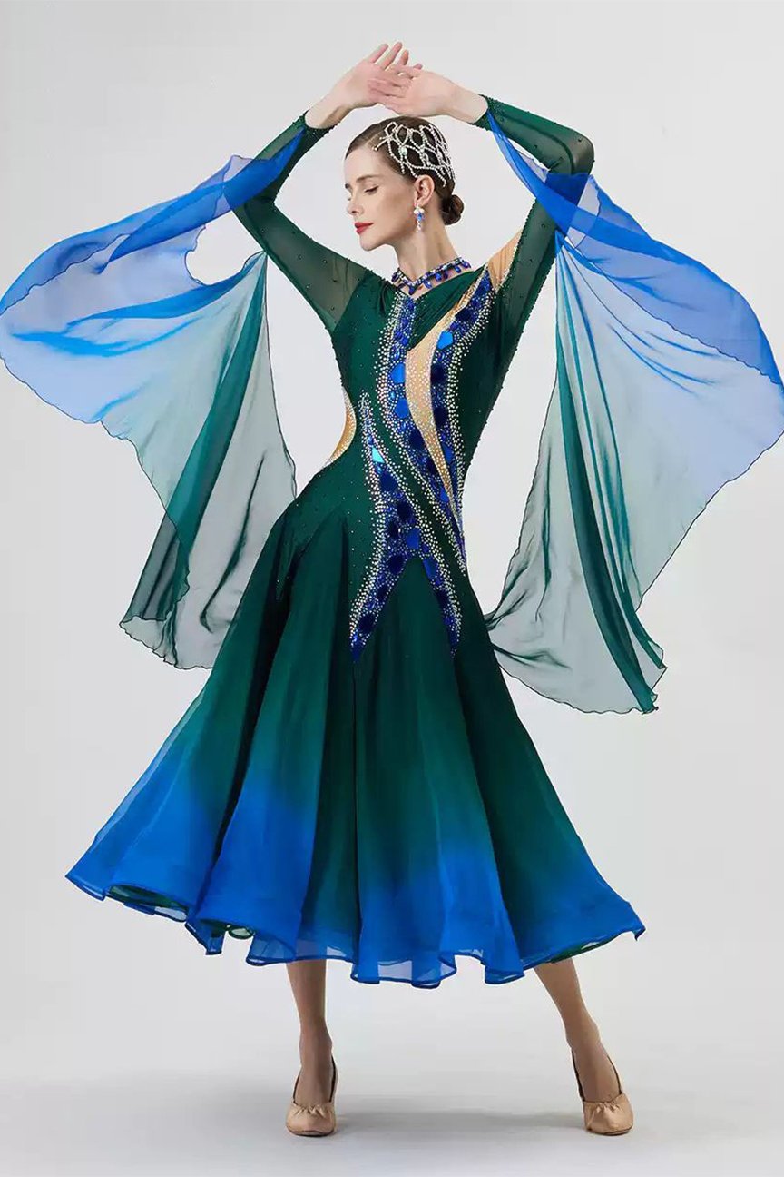 Bailebelle Fashion new national standard modern dance performance competition costume dress Blue, Black image 5