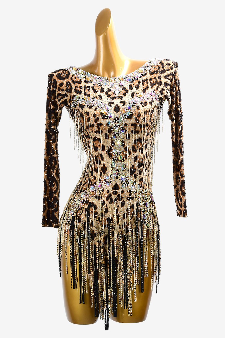 Exotic Leopard Print Fringe Dress with Crystal Embellishments image 0