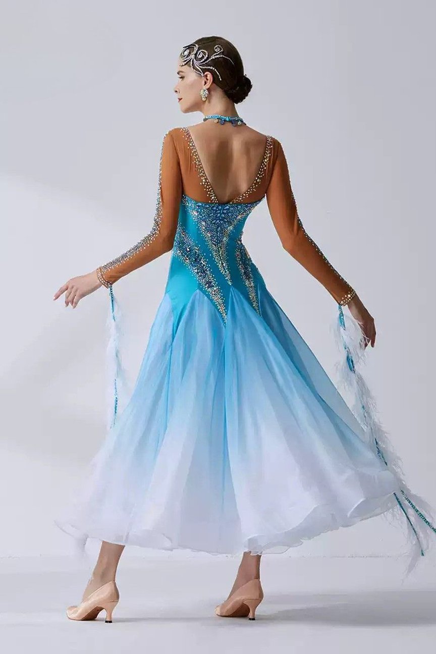 Bailebelle Fashion New national standard modern social dance performance competition costume gradient swing dress Blue image 1