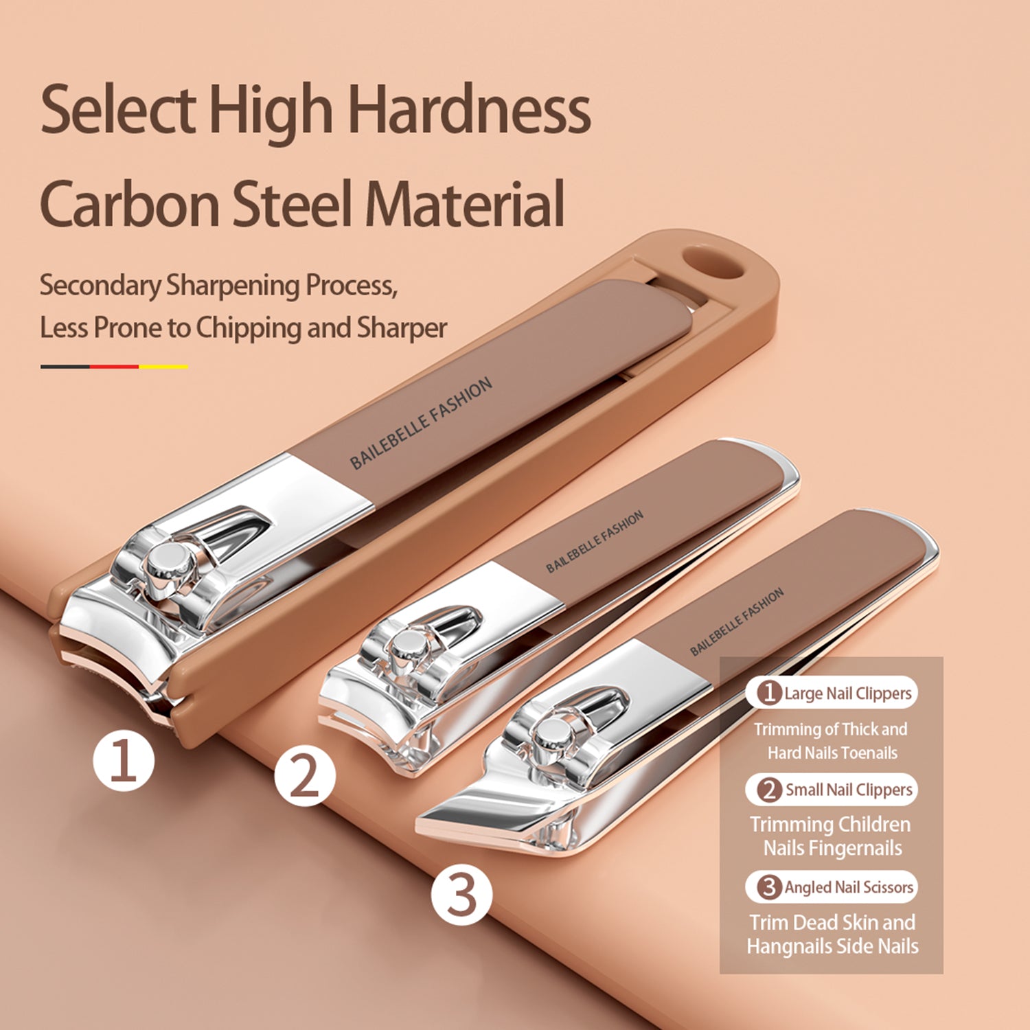 Bailebelle Fashion Nail Clippers and Beauty Tool Portable Set | Stainless Steel Manicure Set 8 in 1 | Nail Cutter Set | Brown Nail Clippers