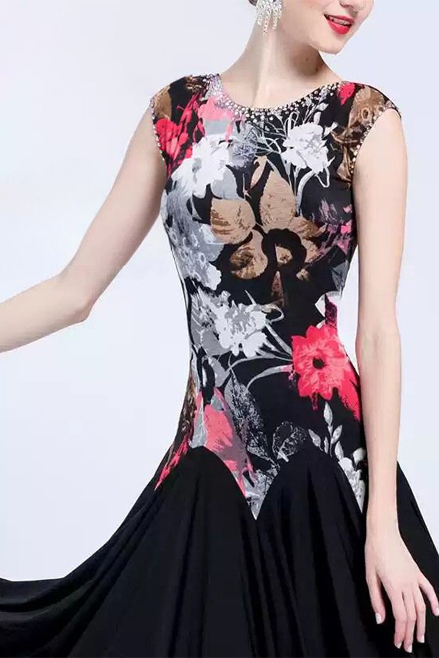 Bailebelle Fashion dance modern dance practice dress adult female classical print social dance dress swinging practice clothing Black image 0