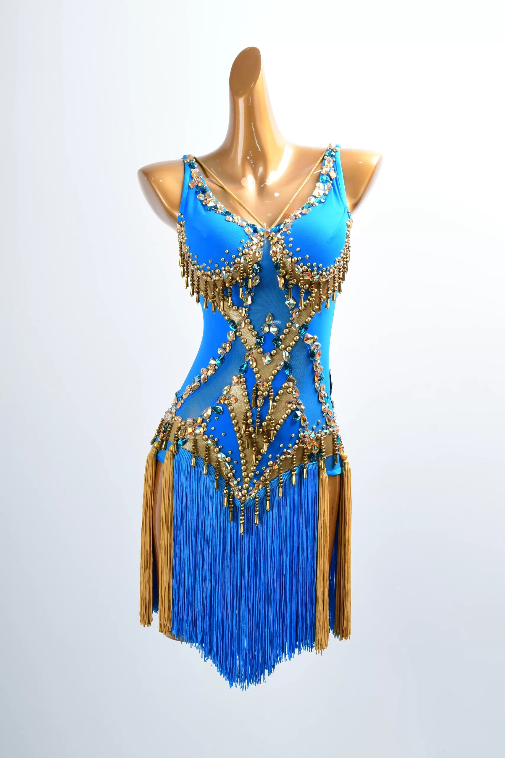 Golden Line Crystallized Fringe Latin Dress image 0