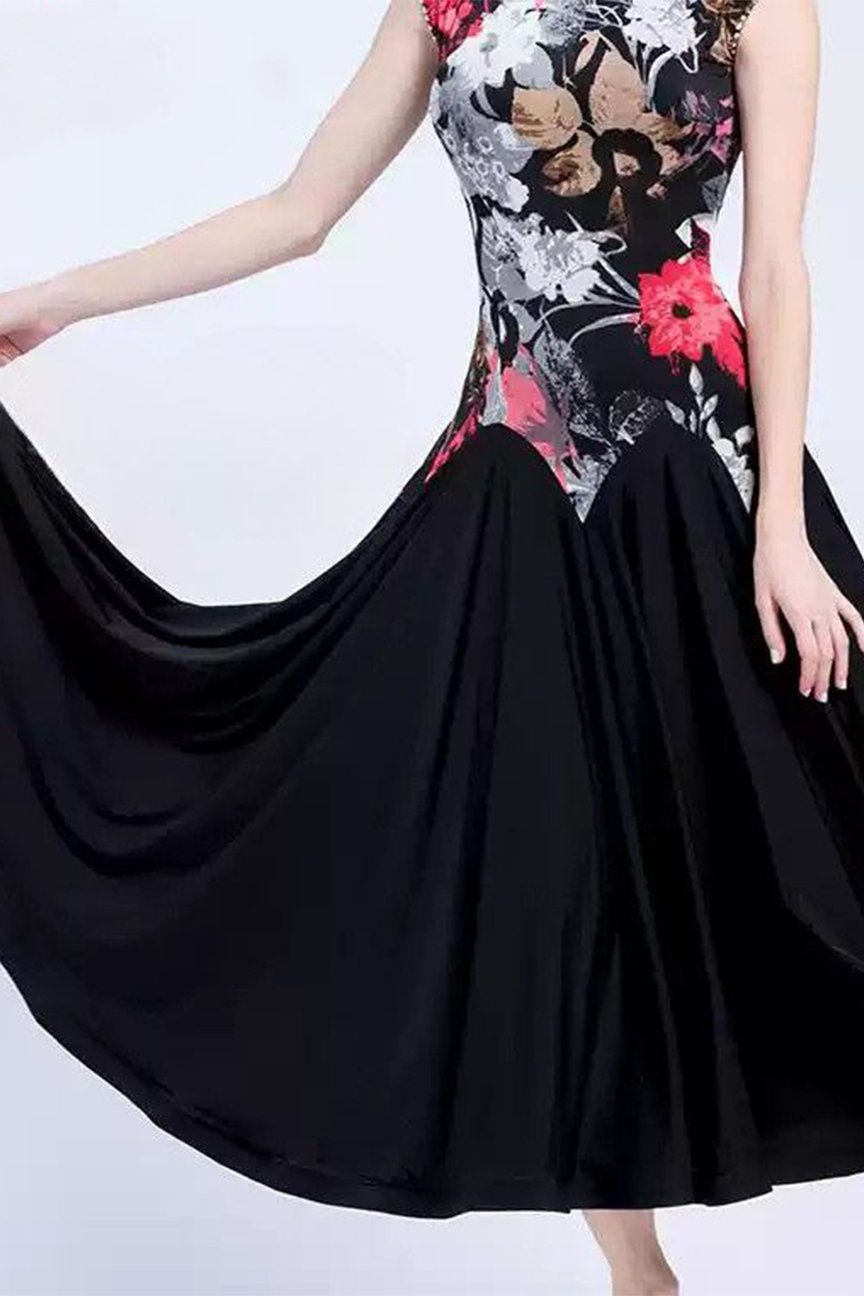 Bailebelle Fashion dance modern dance practice dress adult female classical print social dance dress swinging practice clothing Black image 5