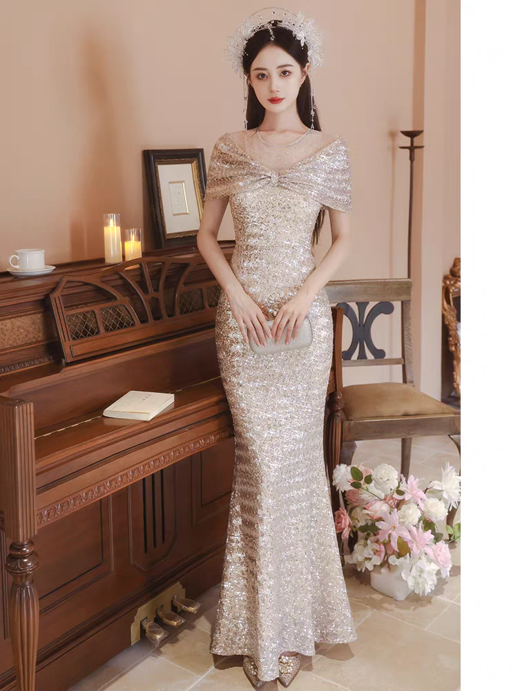 Bailebelle Fashion New Design Red for Women Off Shoulder Banquet Host Engagement Toast Long Length Mermaid Evening Dress Red Rose, Silver image 14