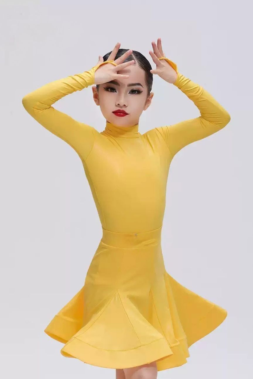 dance high collar standard dance children's group girls professional Latin dance performance clothes Nylon Pearlesce image 0