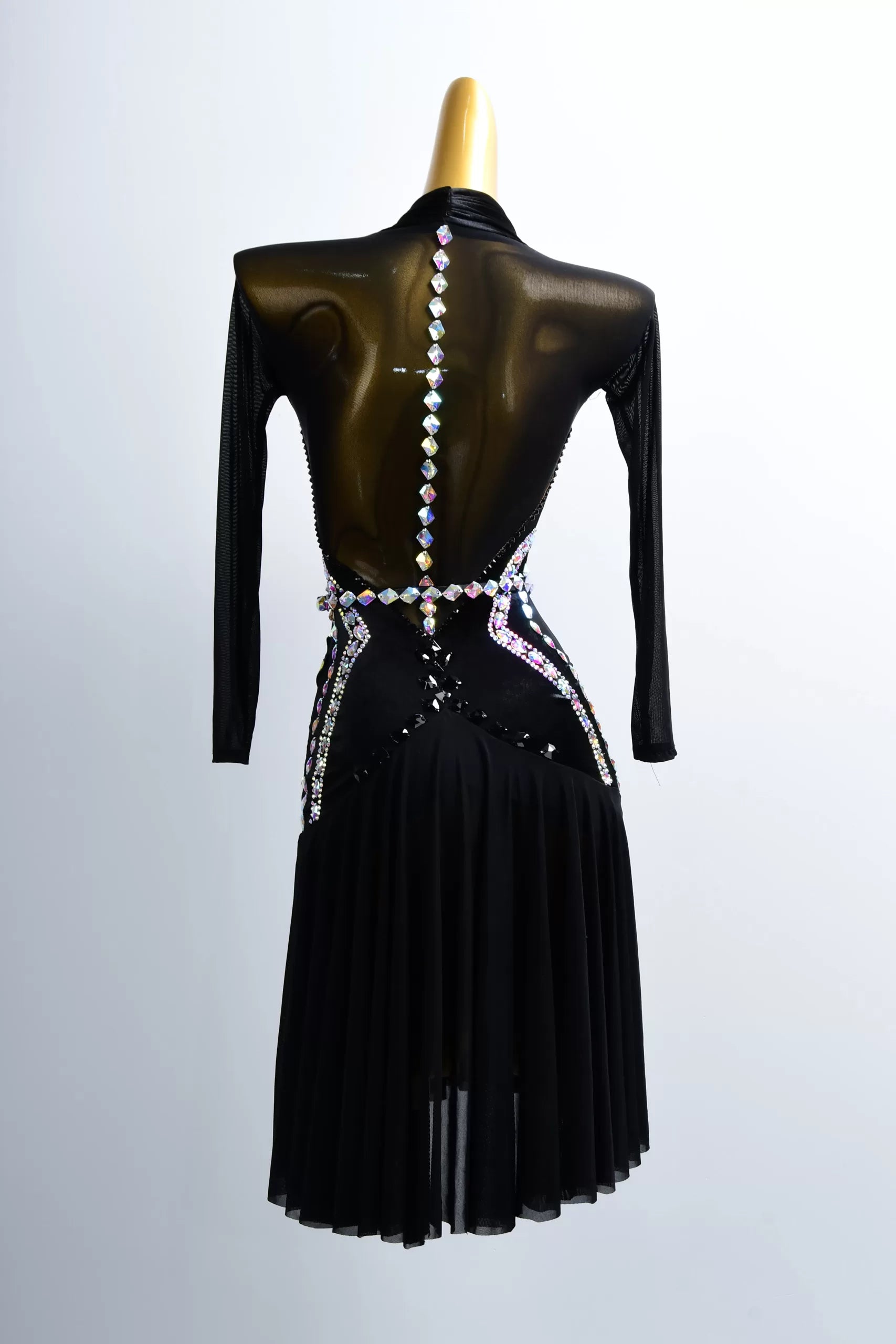 Black Mesh & Smooth Velvet Long Sleeves Latin Dress image 1
