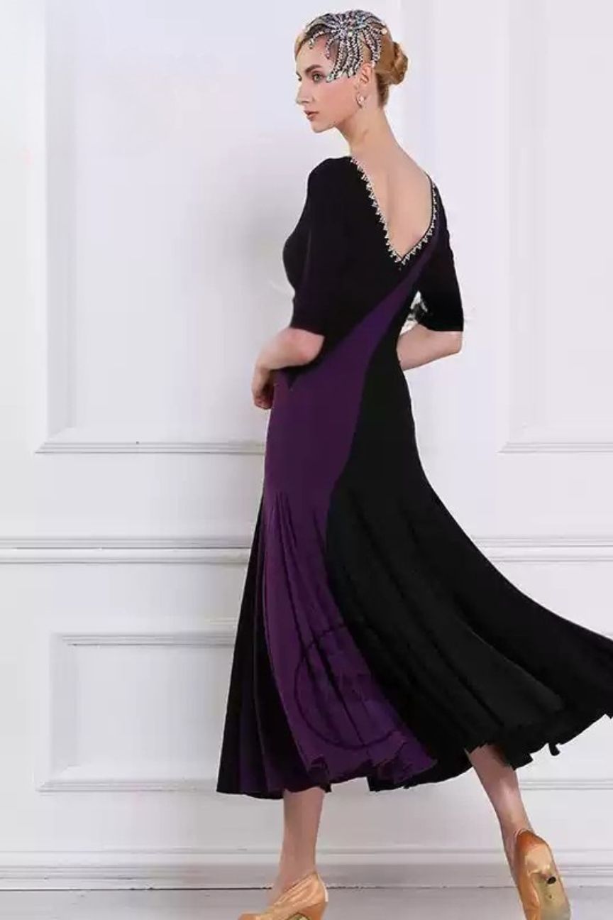 dance modern dance practice clothes adult female splicing contrast color training dance clothes big swing skirt dance performance dress image 0