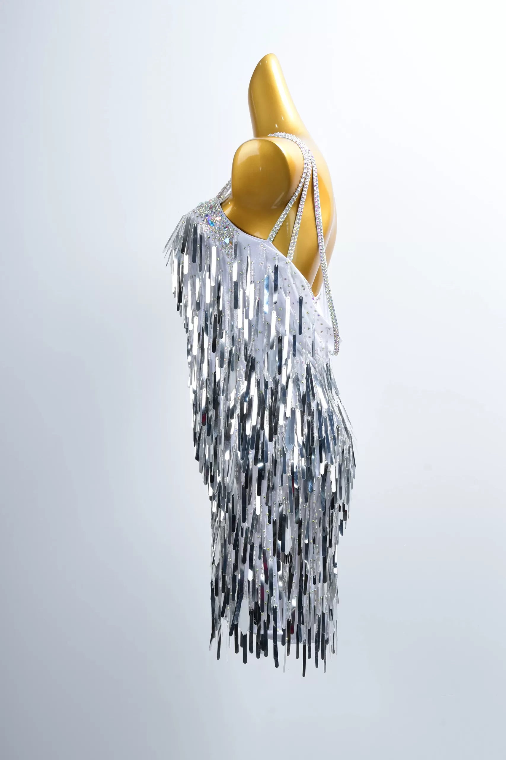 Silver Beading Fringe Latin Rhythm Competition Dance Dress image 3