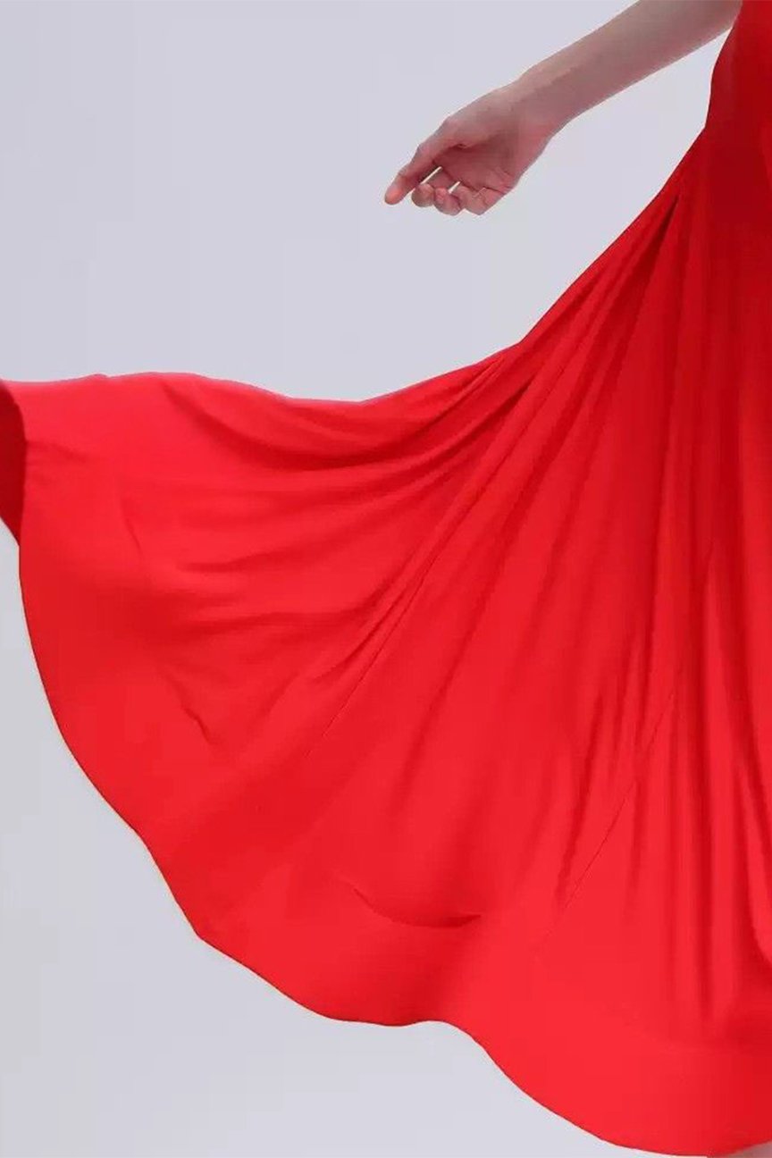 Bailebelle Fashion professional national standard modern dance one-piece practice dress with appliques and diamonds, large swing skirt customization Red image 4