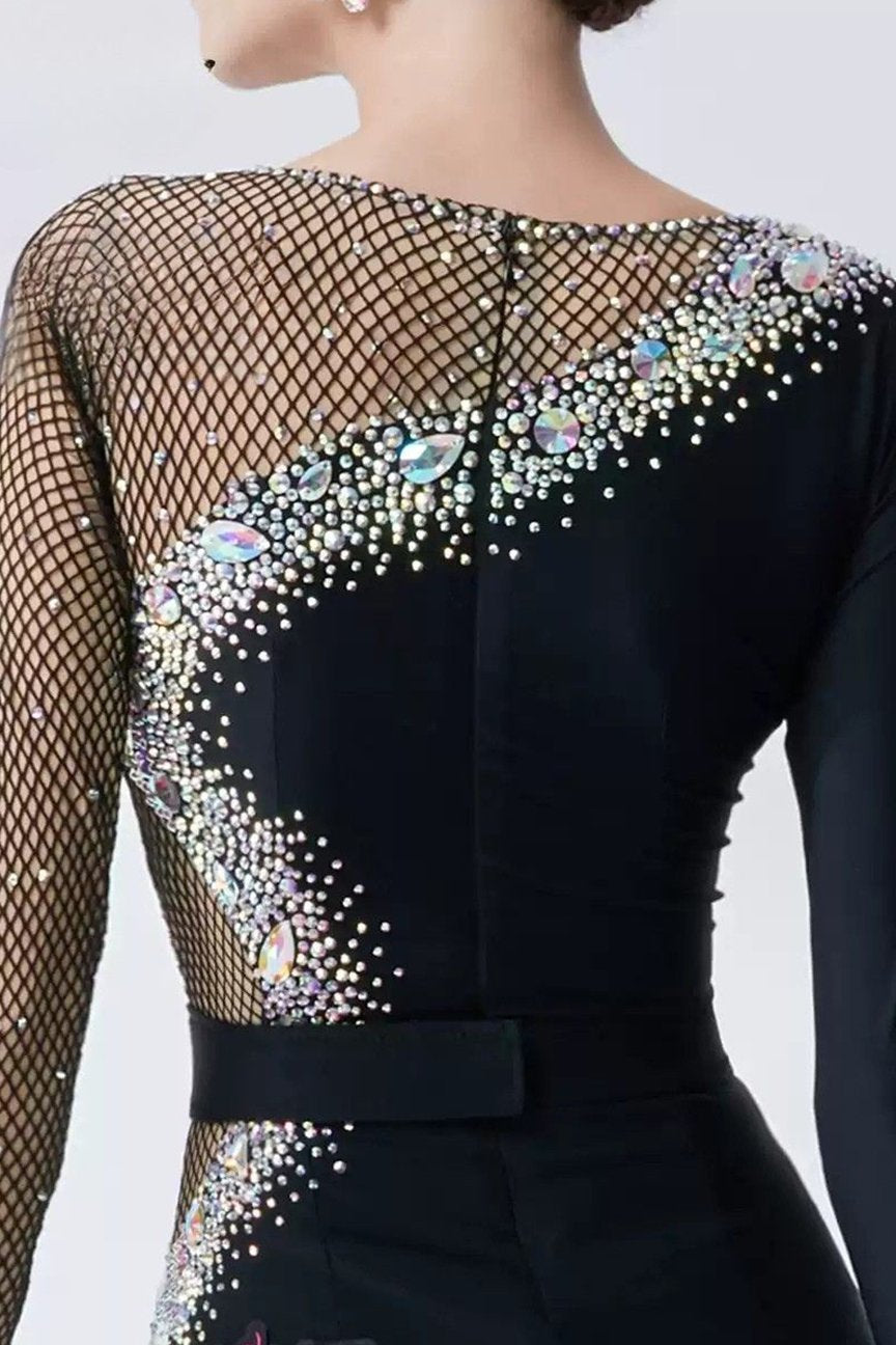 Bailebelle Fashion high-end diamond international standard dance dress modern dance skirt one-piece practice dress tailor-made Black, Silver image 3