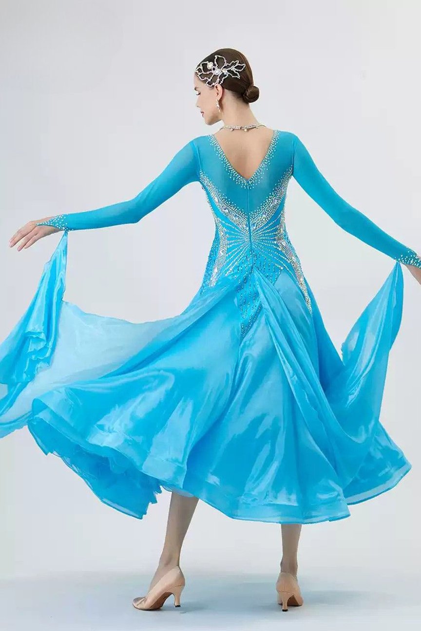 Bailebelle Fashion New national standard modern dance costume performance competition suit custom pearl silk dress Blue image 1