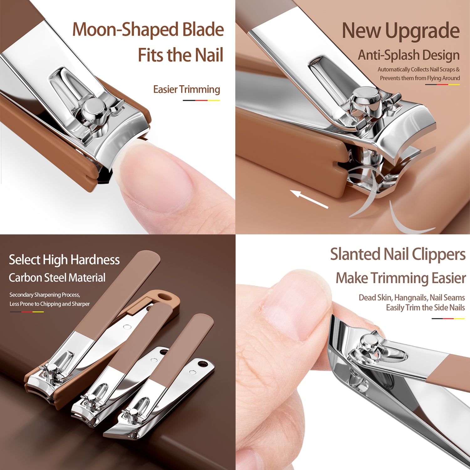 Bailebelle Fashion Nail Clippers and Beauty Tool Portable Set | Stainless Steel Manicure Set 8 in 1 | Nail Cutter Set | Brown Nail Clippers