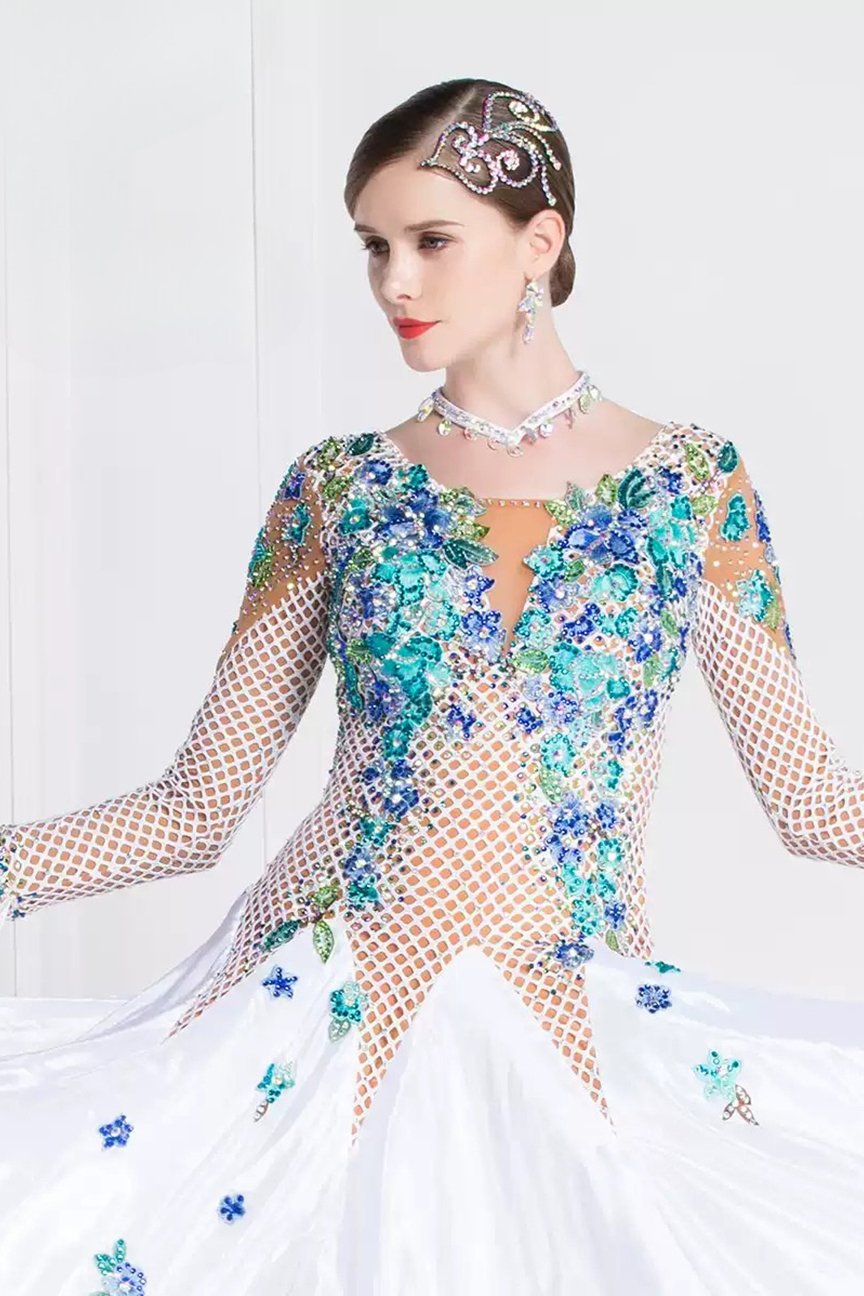 Bailebelle Fashion Modern dance skirt adult female ballroom dance competition performance big swing Blue, White image 5