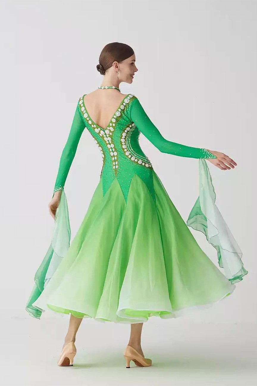 Bailebelle Fashion new national standard modern dance performance competition costume big swing dress ballroom dance skirt Green image 1