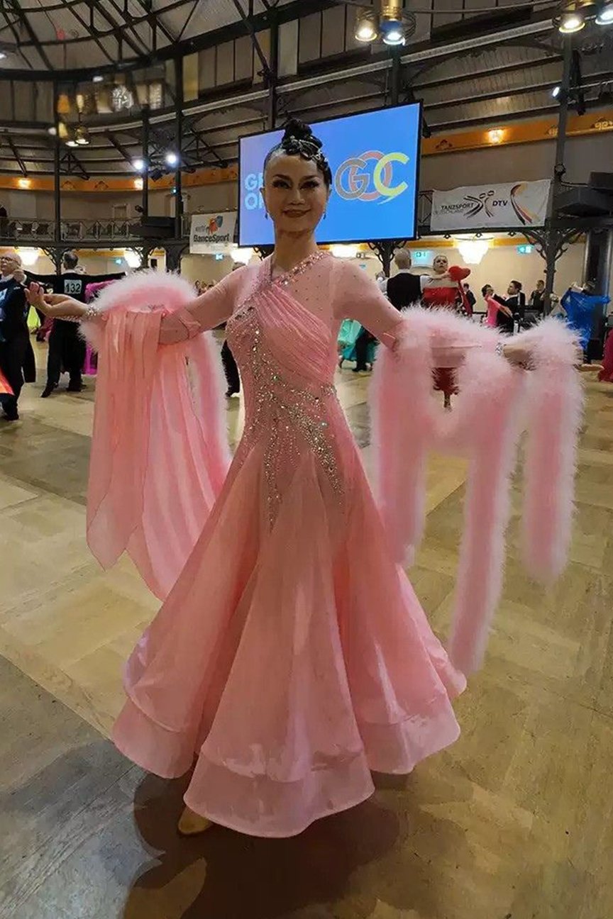 Bailebelle Fashion new national standard dance modern dance performance costume WDSF World Open champion style Pink, Black image 3