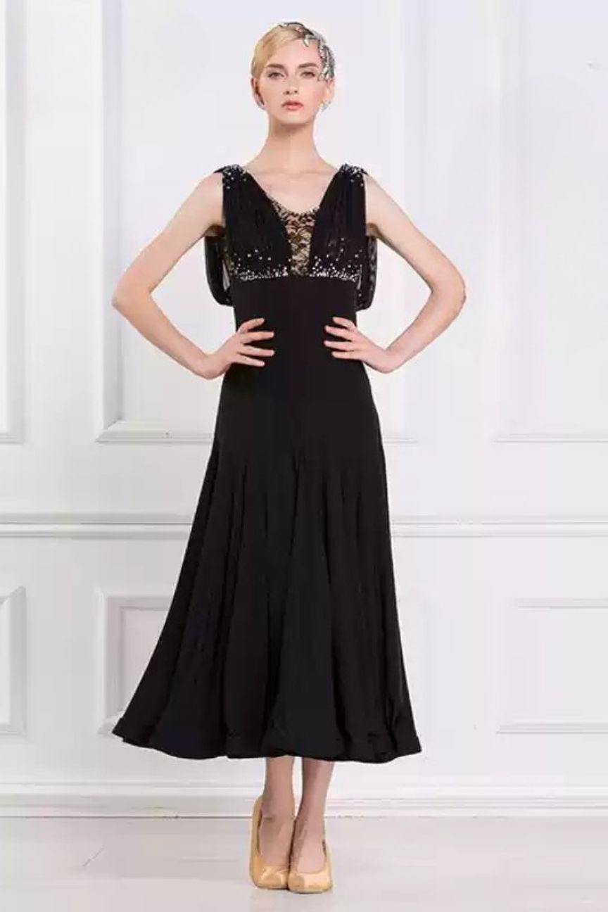 Rhythm dance temperament modern dance practice skirt sleeveless high waist ballroom dance performance training clothing adult female dress image 0