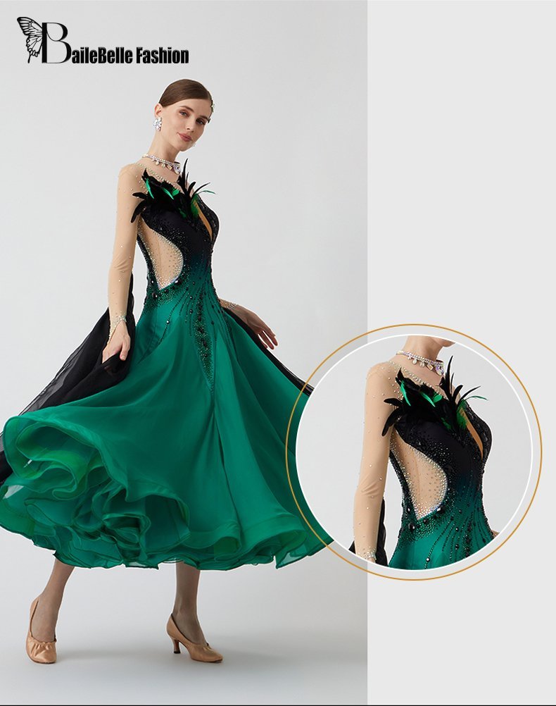 Bailebelle Fashion Custom new high end national standard modern dance performance competition costume feather diamond dress customization image 3