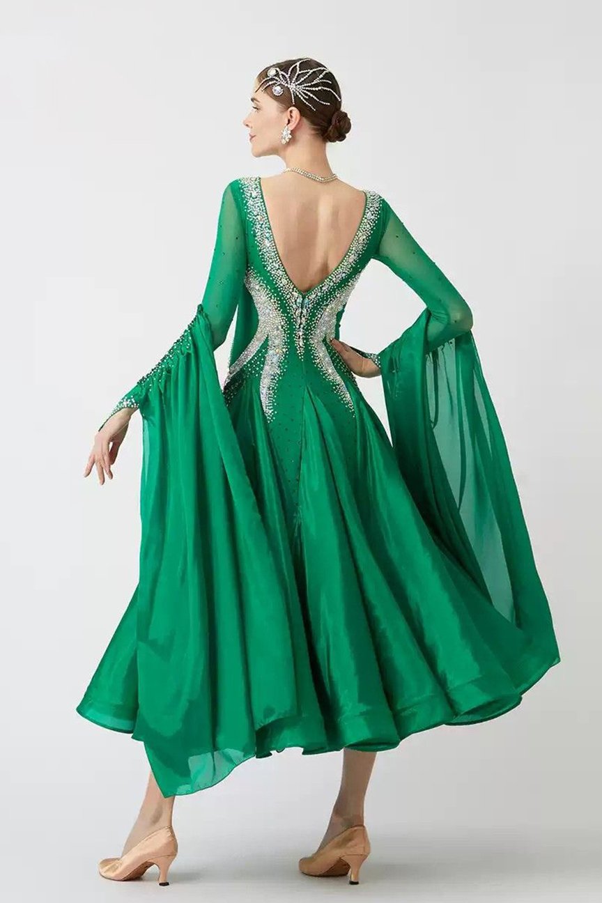 Bailebelle Fashion 2024 new international standard dance modern dance performance dress competition dress flower dress Green image 1