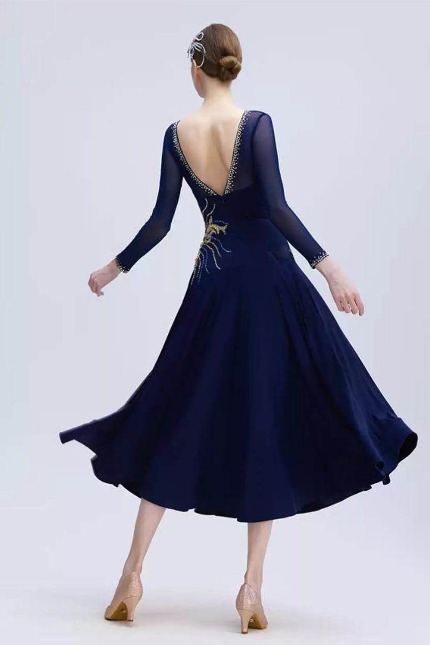 Bailebelle Fashion new national standard modern dance practice clothes waltz ballroom dance clothes big swing dress Blue image 0