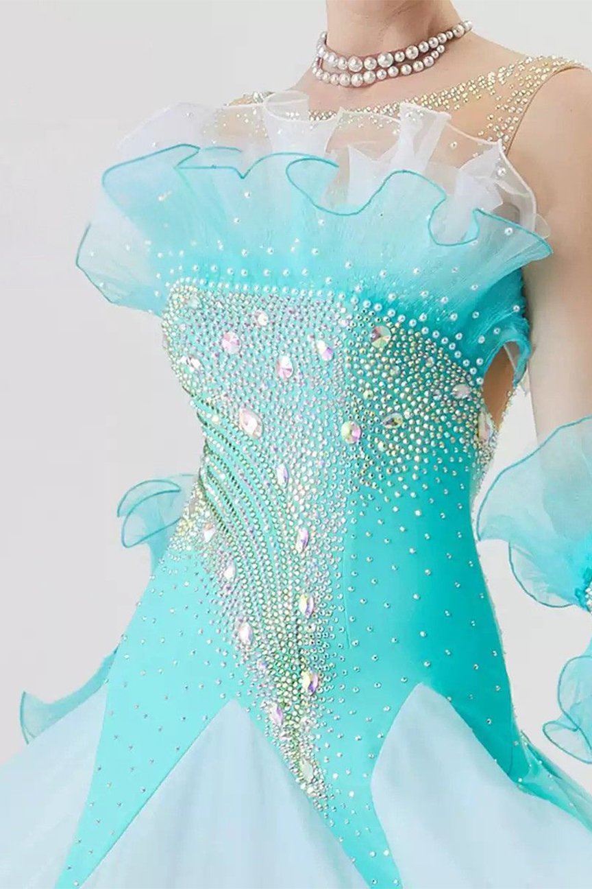 Bailebelle Fashion tailor-made new national standard modern dance performance competition uniform high-end swing dress gradient color Light Blue image 3