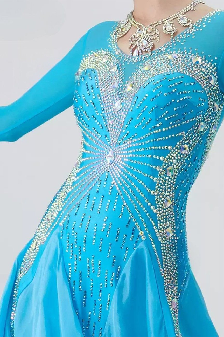 Bailebelle Fashion New national standard modern dance costume performance competition suit custom pearl silk dress Blue image 3