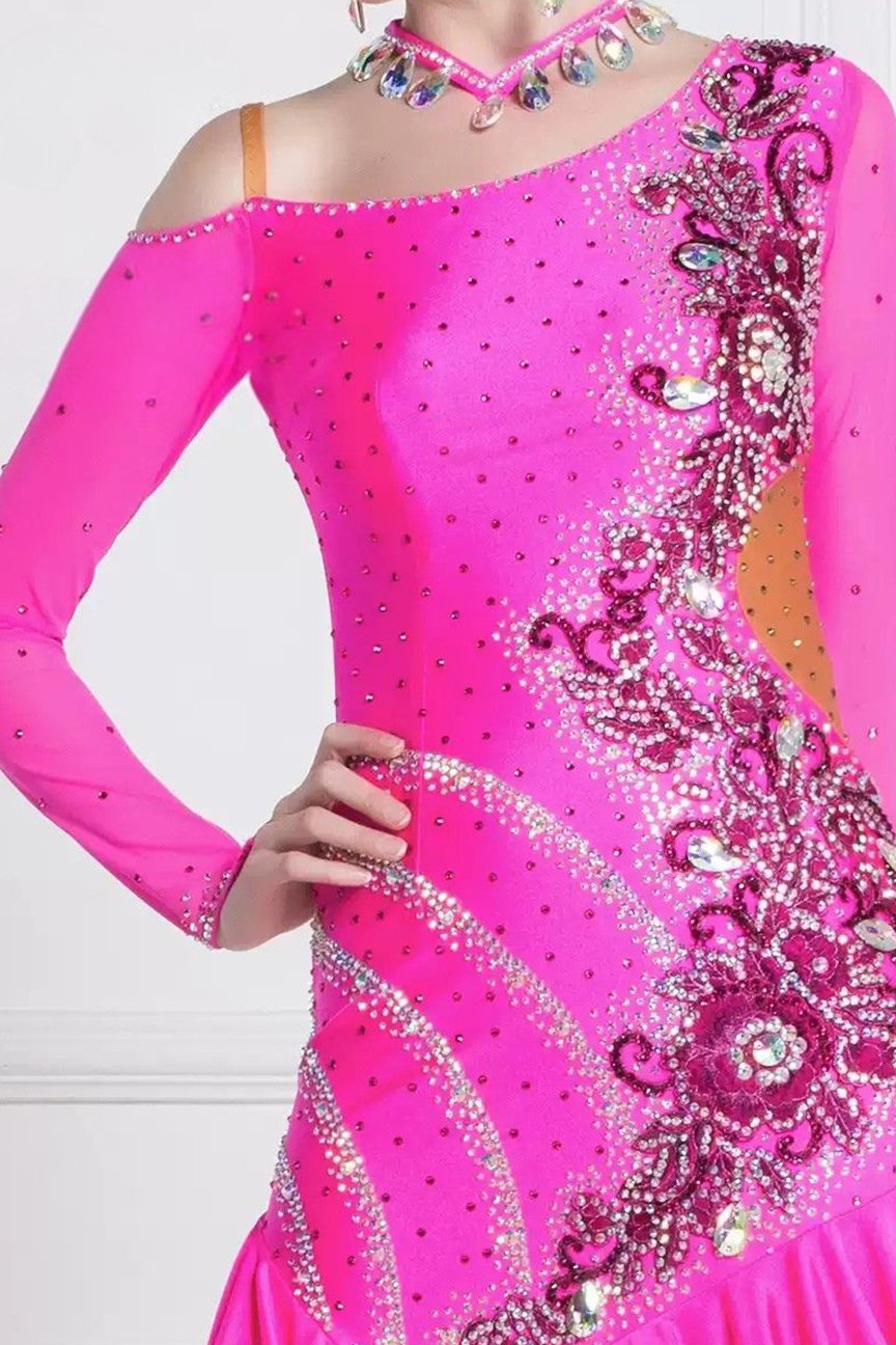 Bailebelle Fashion new national standard Latin dance costumes show dress samba cha cha competition adult Pink image 4