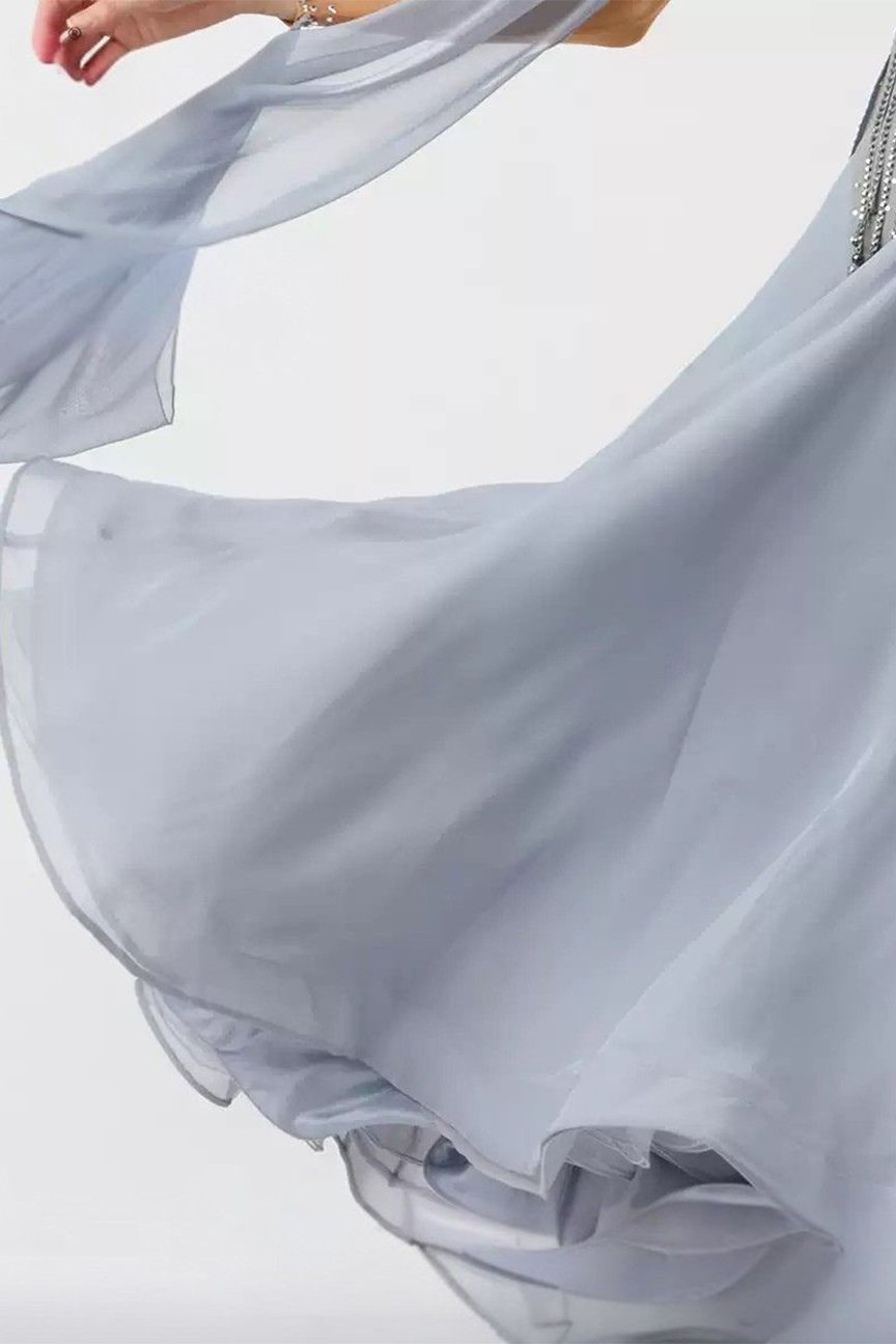 Bailebelle Fashion new national standard modern dance performance costumes high-end ballroom dance waltz skirt Silver image 4
