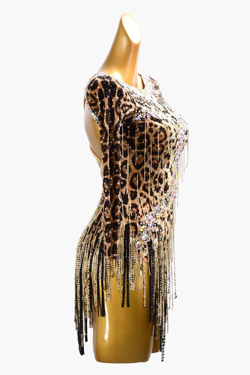 Exotic Leopard Print Fringe Dress with Crystal Embellishments image 0