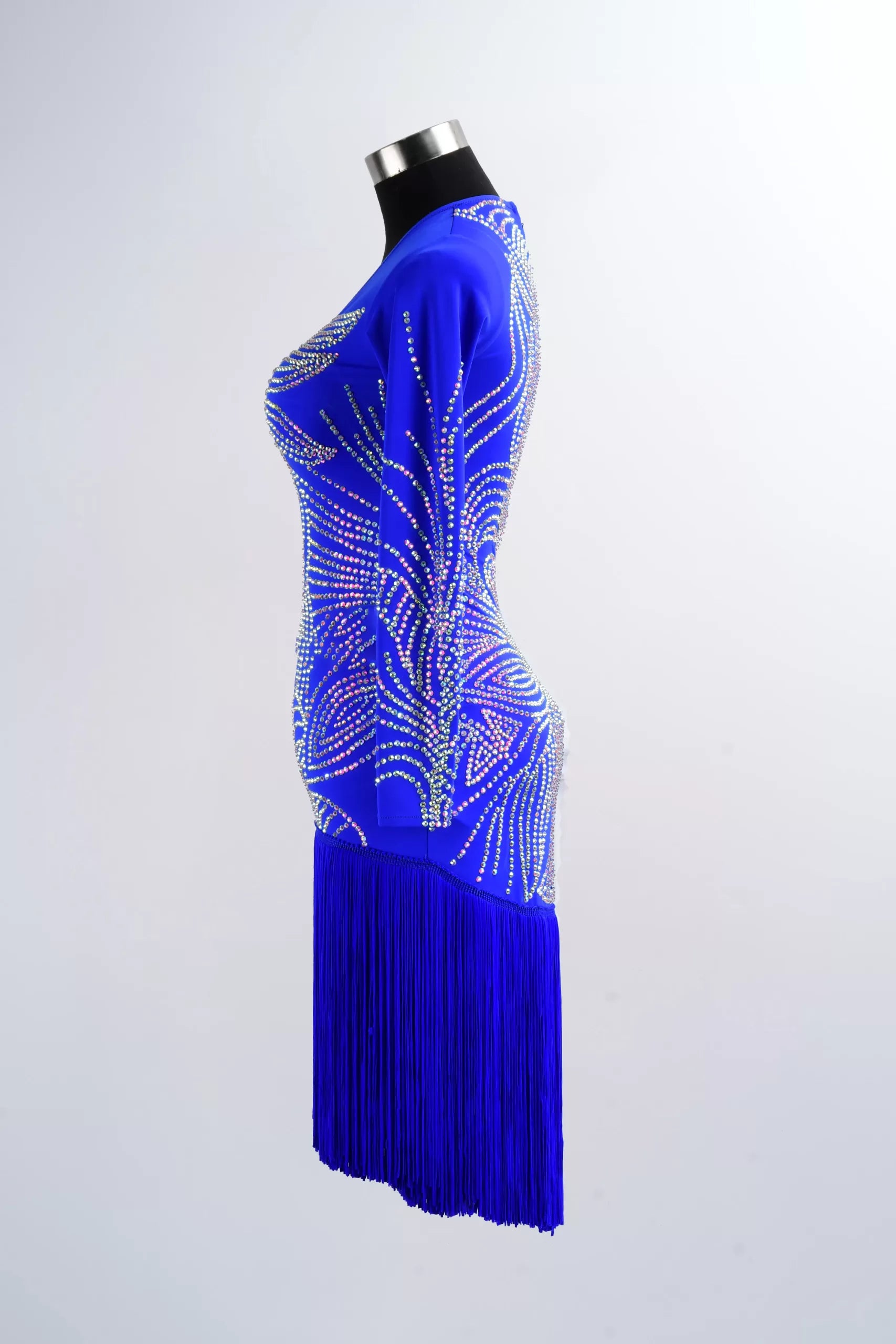 Blue Tassel Cha Cha Ballroom Competition Dancing Outfit – Tango & Salsa Costume image 4