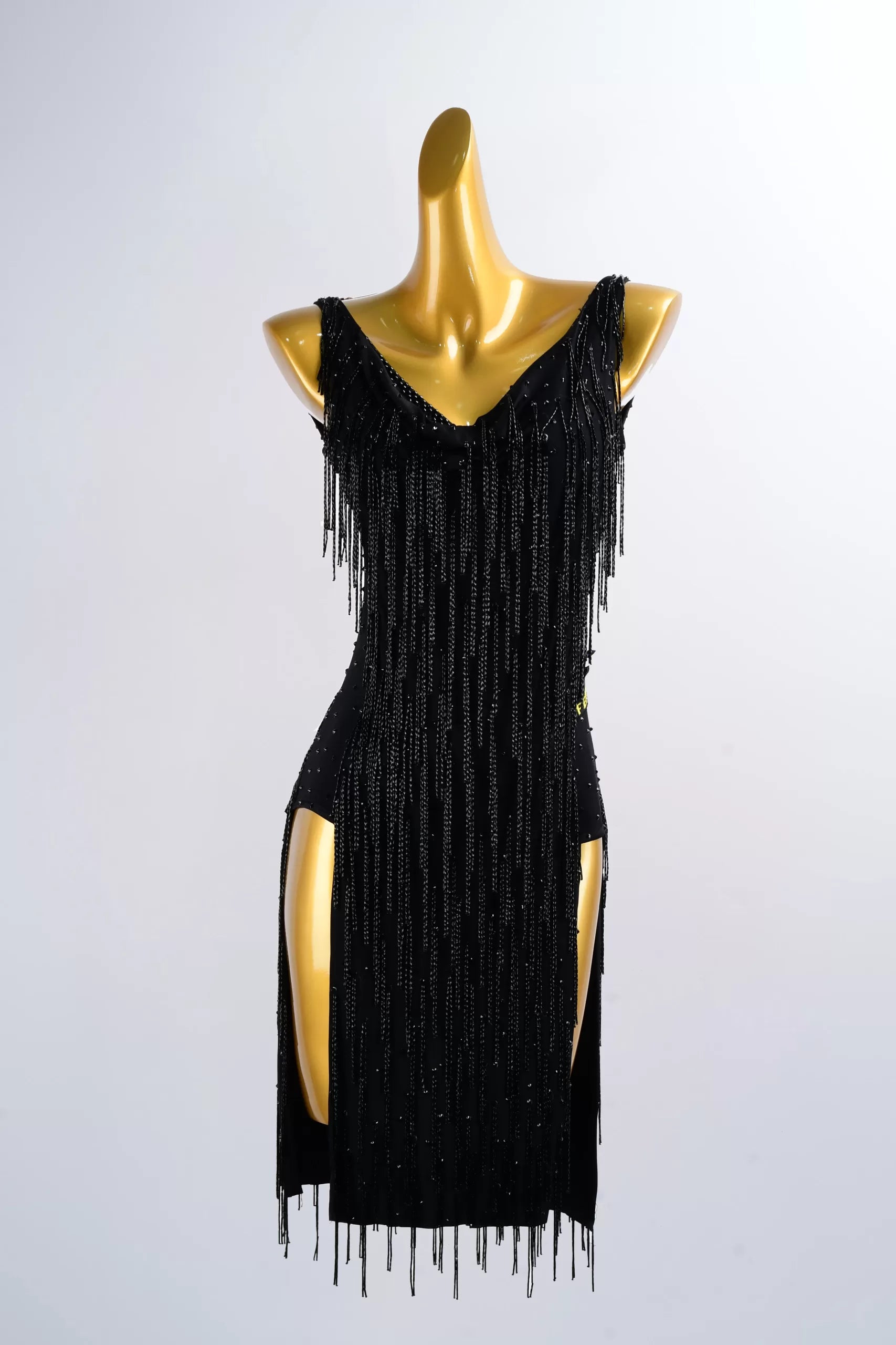 Black Tassel Latin Dance Dress – V-Neck Sleeveless Design image 0