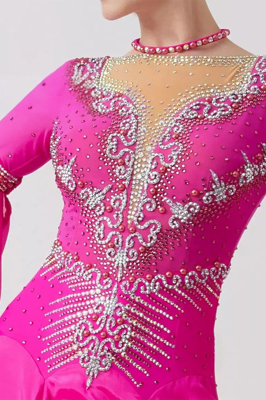 Bailebelle Fashion 24 new national standard modern dance performance costume waltz competition costume swing dress Pink image 4