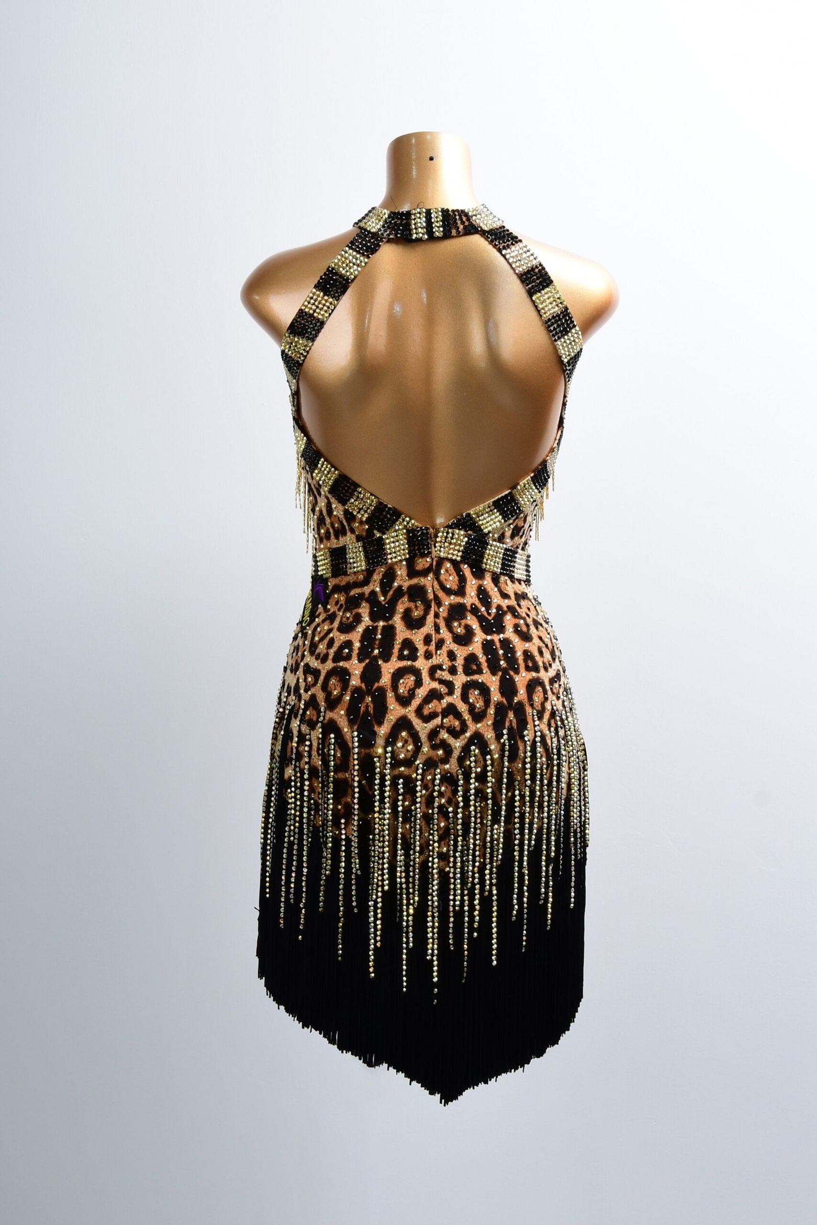 Leopard Print & Gold Beaded Fringe Latin Dress image 1