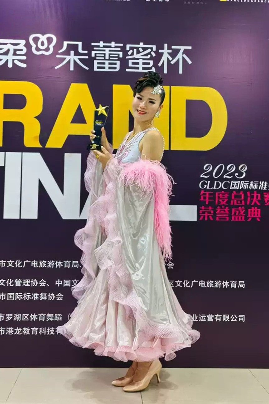 Bailebelle Fashion Yunwu tailor-made new national standard modern dance performance competition costumes British imported fabric flower dress dance skirt Pink, Silver image 2