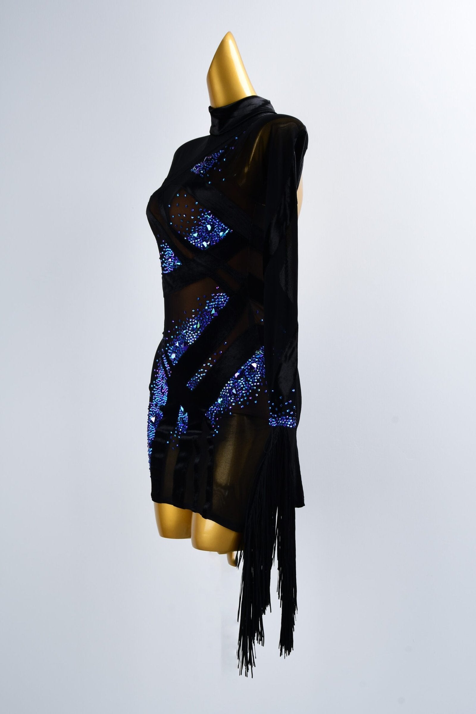 Latin Dance Dress High-end Customized Long Sleeved Tulle Tassel Dance Dress image 3