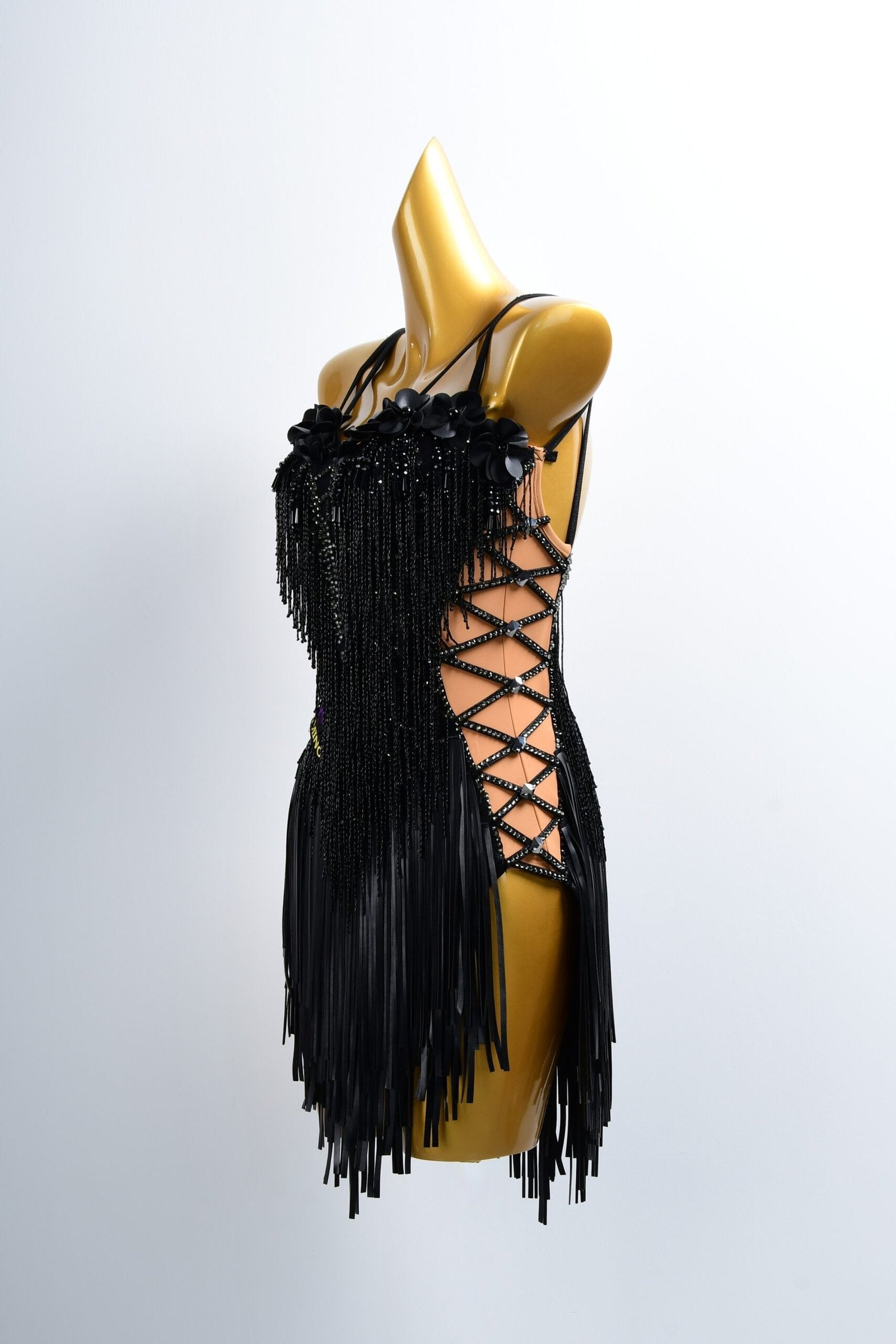 Black Lycra Latin Dance Dress with Skirt image 2