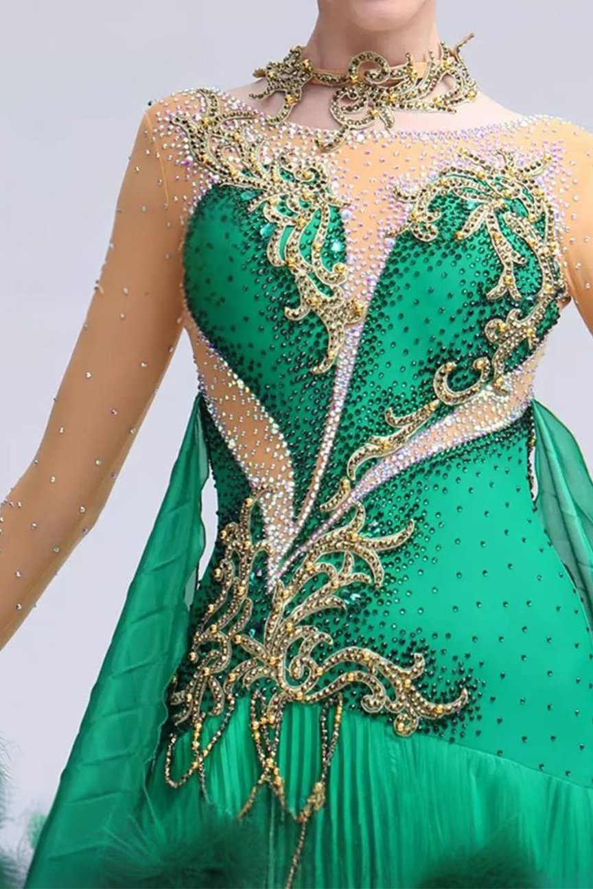 Bailebelle Fashion 2024 autumn new high end national standard modern dance performance dress flower dress custom Green image 4