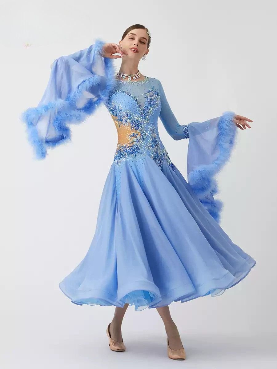 Bailebelle Fashion Standard modern dance performance competition costumes ballroom dance skirt Blue image 1