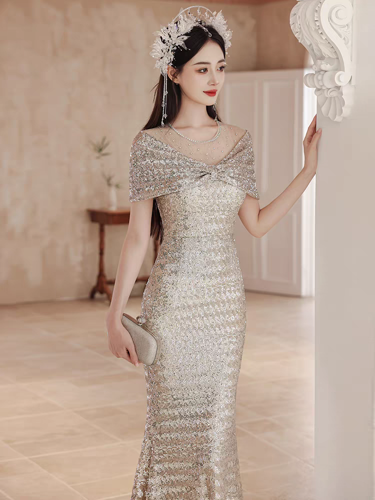 Bailebelle Fashion New Design Red for Women Off Shoulder Banquet Host Engagement Toast Long Length Mermaid Evening Dress Red Rose, Silver image 8