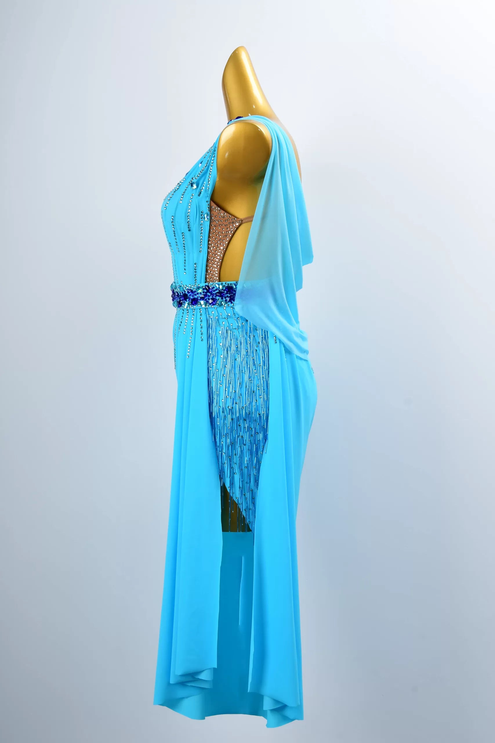 Crystal Belt Beaded Asymmetric Long Latin Dress image 3