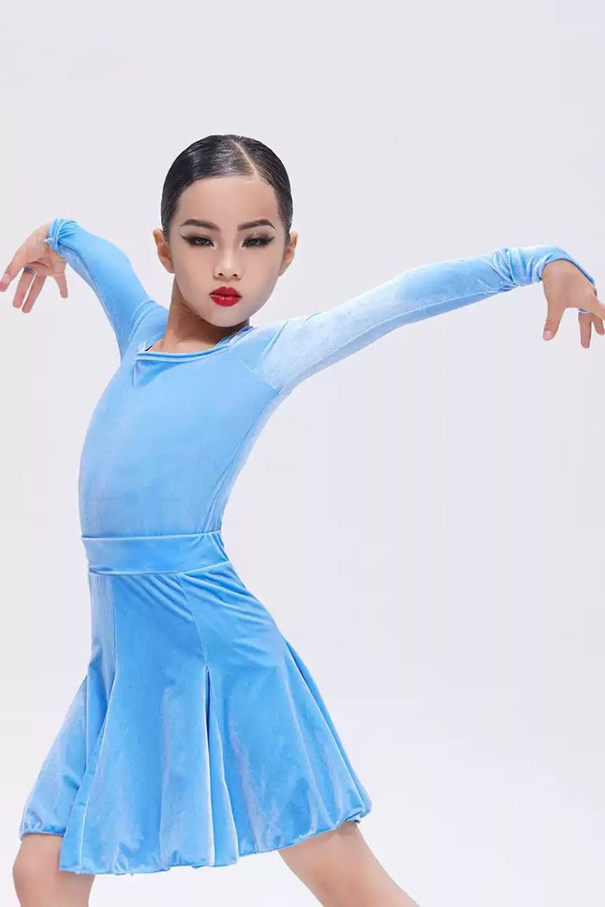 autumn and winter velvet high-end children's international standard dance Latin stage uniforms Customized Latin + Modern Three-piece Set Nylon Pearlesce image 0