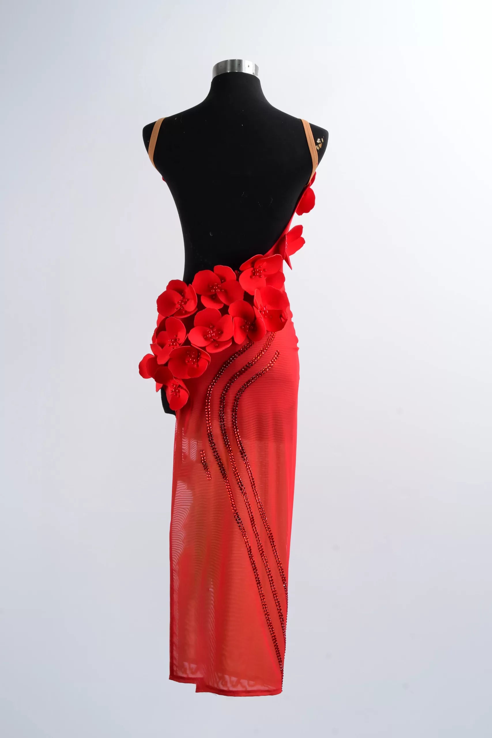 Latin Dance Stage Performance Dress with Big Red Flower Hanging Ornaments image 1