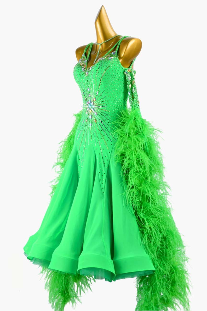 Spring Green Standard Dance Dress with Pearl Chiffon image 3