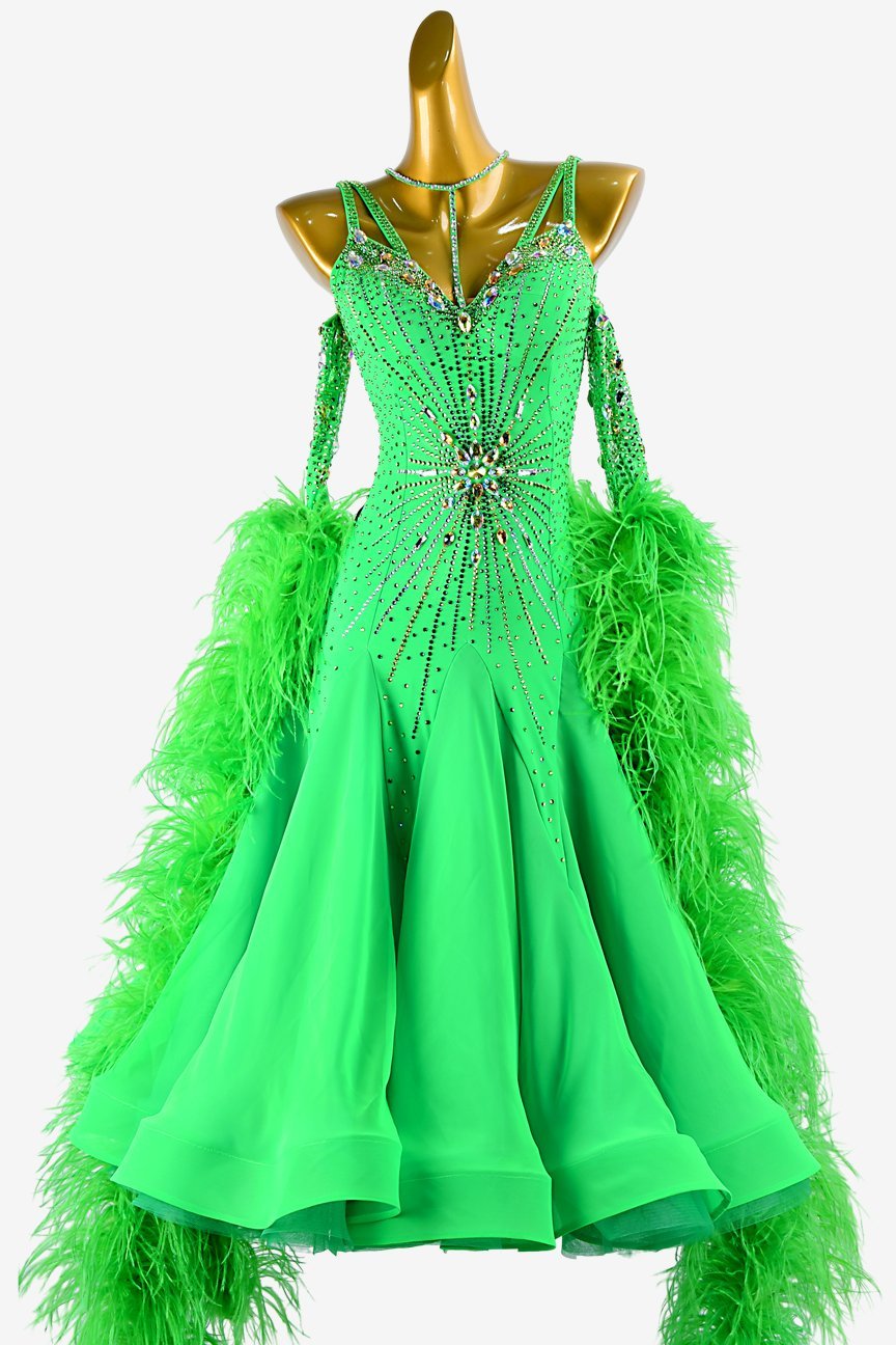 Spring Green Standard Dance Dress with Pearl Chiffon image 0