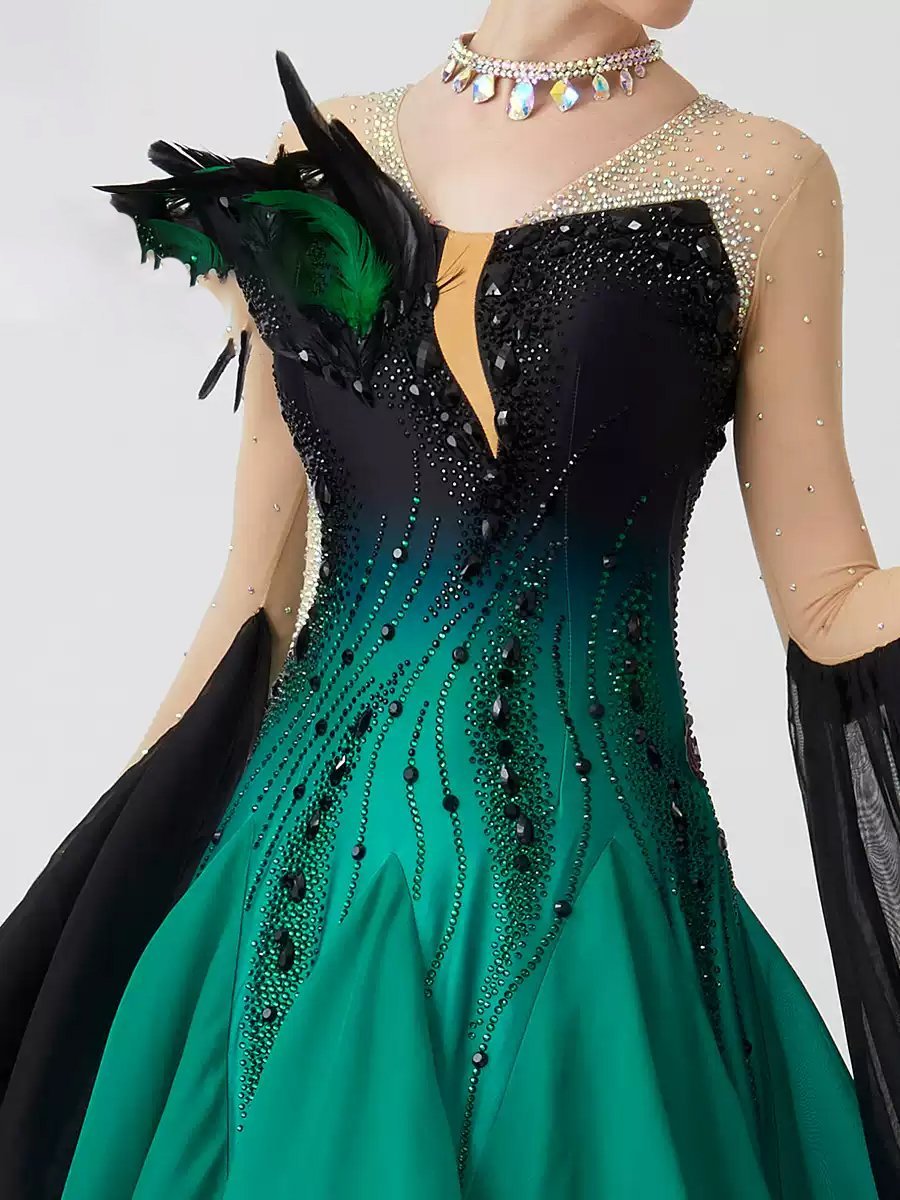 Bailebelle Fashion Custom new high end national standard modern dance performance competition costume feather diamond dress customization image 6