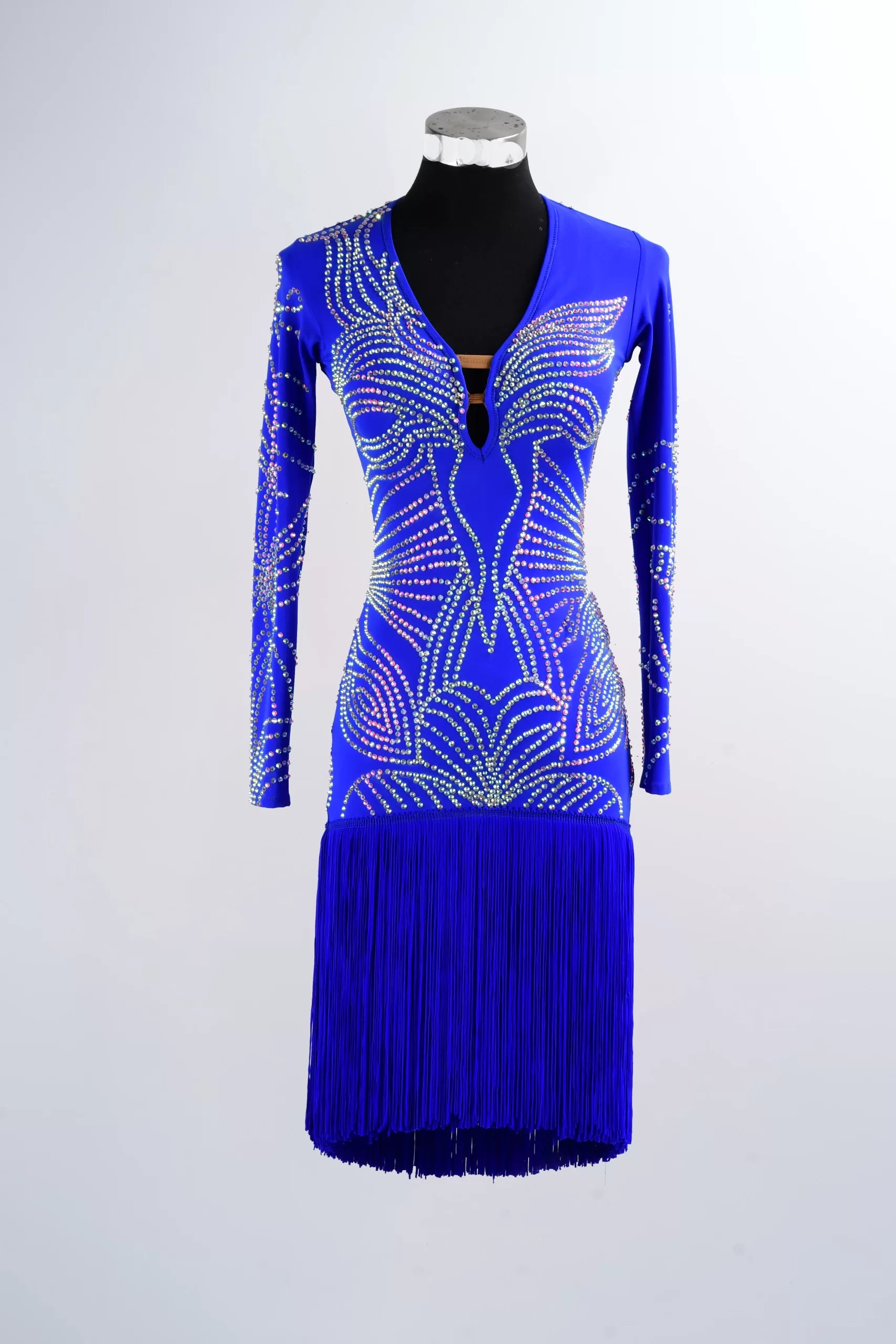 Blue Tassel Cha Cha Ballroom Competition Dancing Outfit – Tango & Salsa Costume image 0
